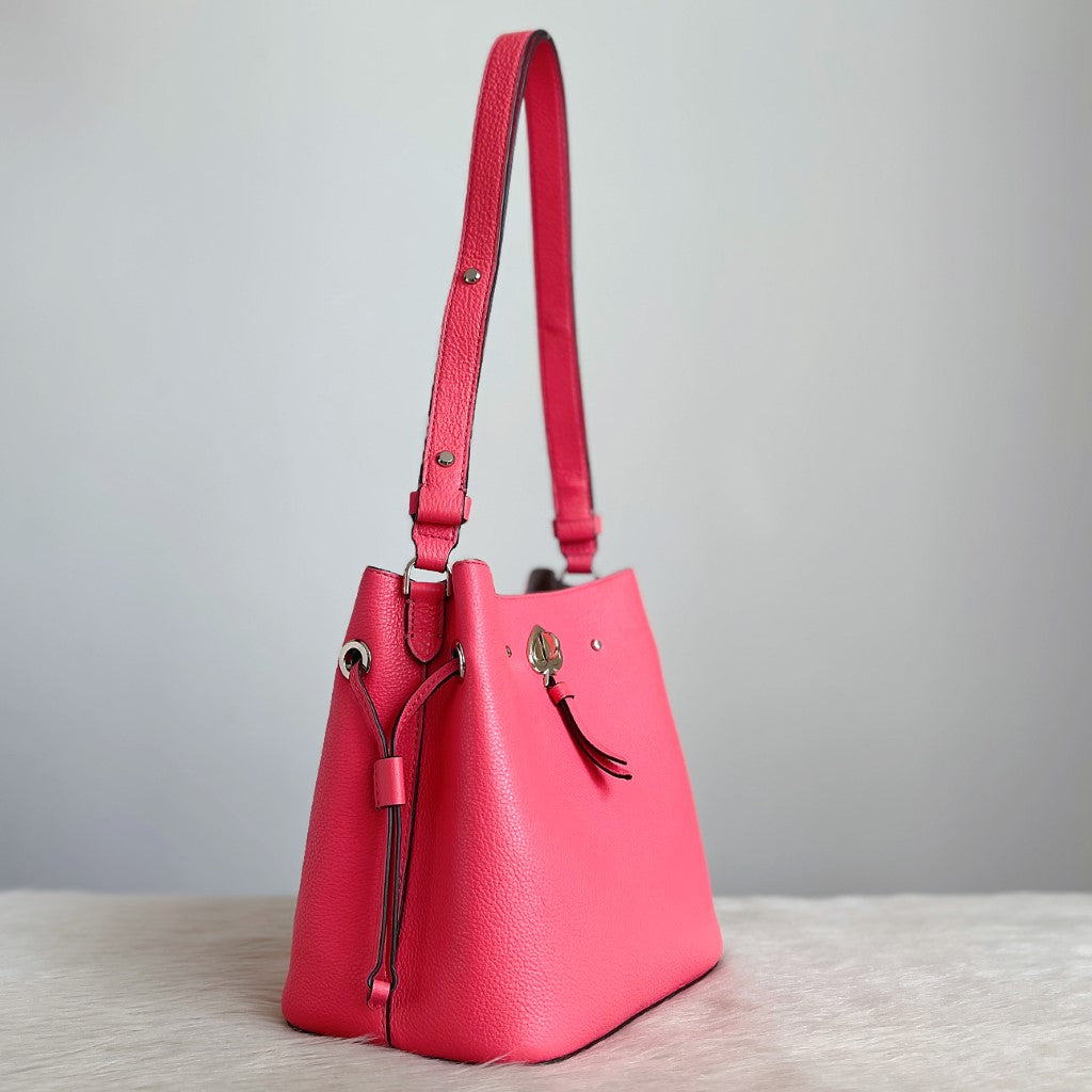 Kate Spade Pink Leather Triple Compartment Bucket Shoulder Bag