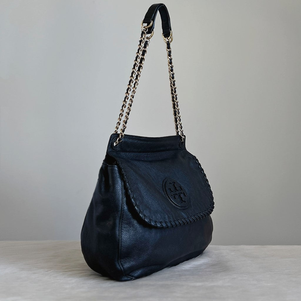 Tory Burch Black Leather Chain Detail 2 Way Shoulder Bag Like New
