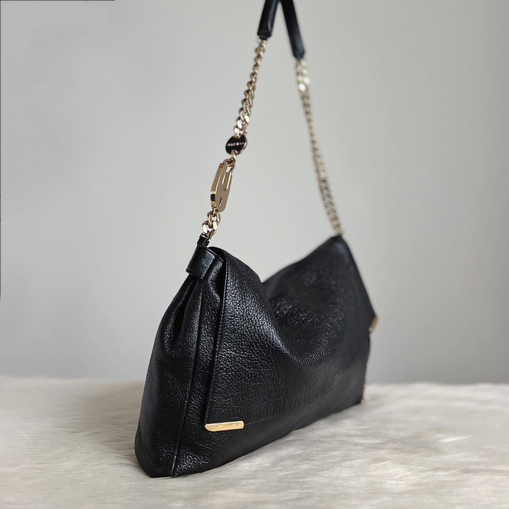 Jimmy Choo Black Leather Chain Detail Slouchy Shoulder Bag Excellent