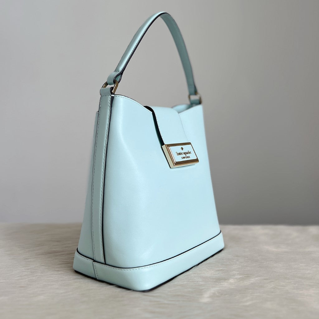 Kate Spade Mint Leather Front Buckle Bucket 2 Way Shoulder Bag Excellent