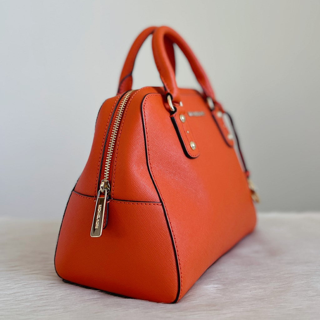 Michael Kors Orange Saffiano Leather MK Charm 2 Way Shoulder Bag Excellent