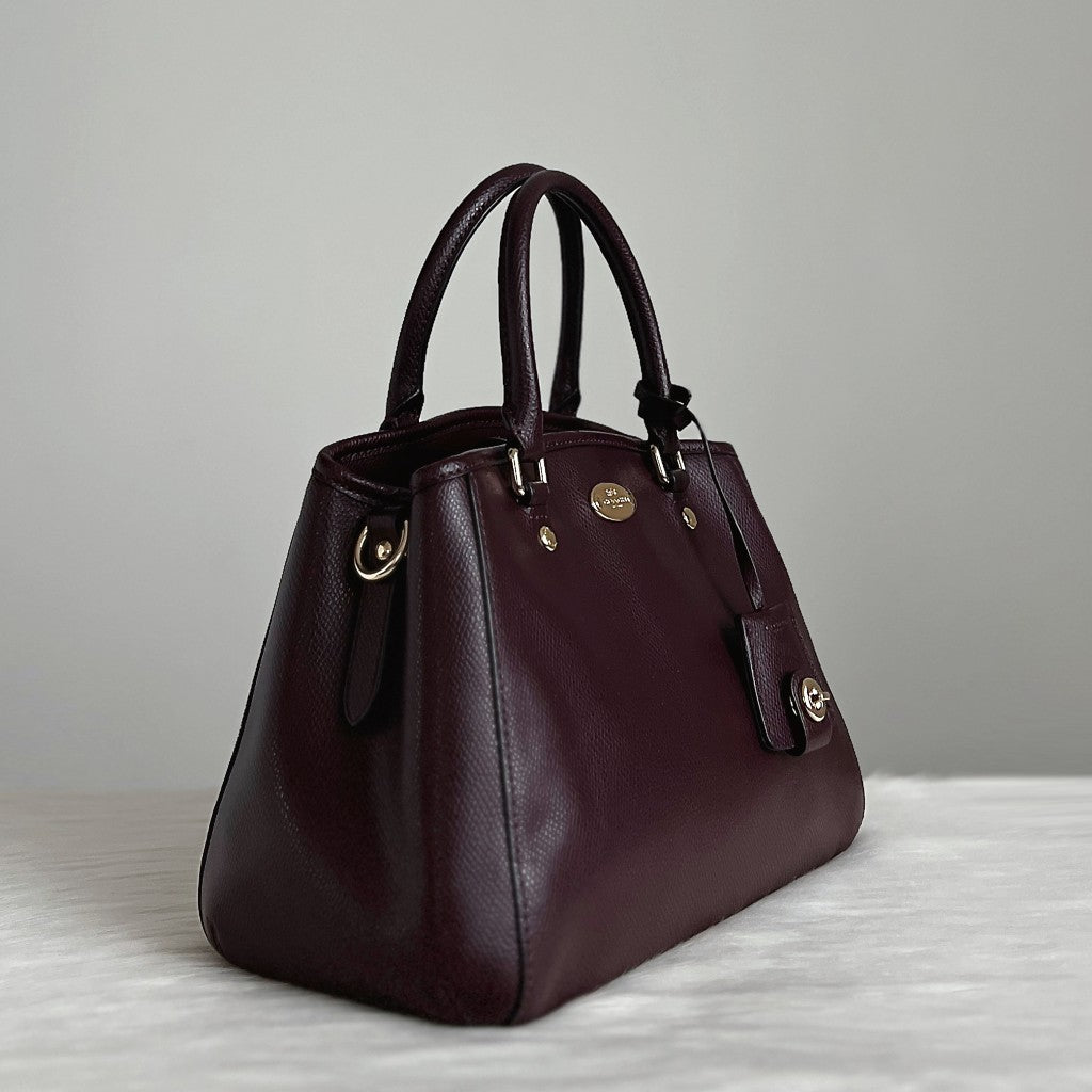 Coach Dark Purple Leather Triple Compartment 2 Way Shoulder Bag Like New