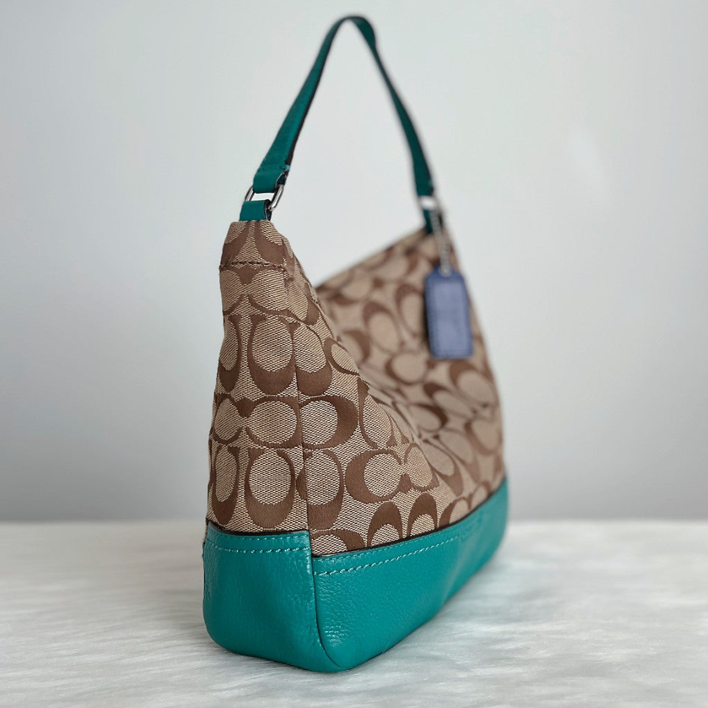 Coach Teal Leather Front Logo Monogram 2 Way Shoulder Bag Excellent