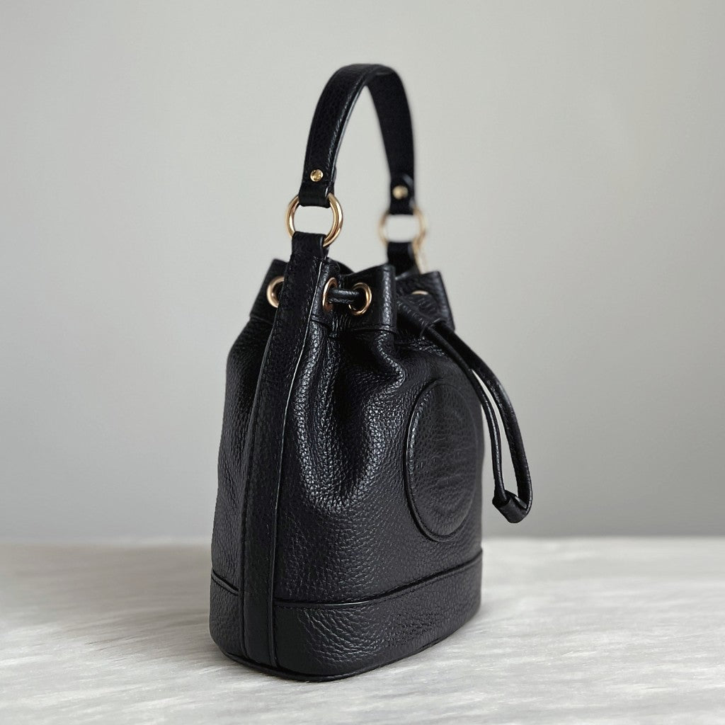 Coach Black Leather Drawstring Bucket Small 2 Way Shoulder Bag Like New