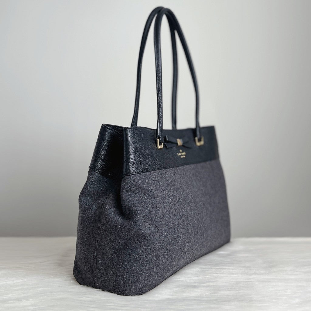 Kate Spade Leather Wool Patchwork Triple Compartment Shoulder Bag Like New