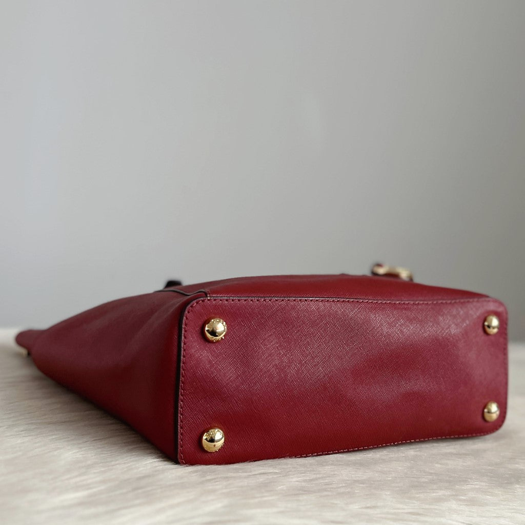 Michael Kors Rust Red Leather MK Charm Carryall Shoulder Bag Excellent