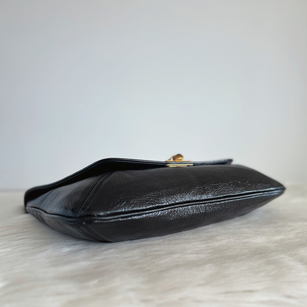 Lanvin Black Leather Turn Lock Flap Chain Detail 2 Way Shoulder Bag Excellent