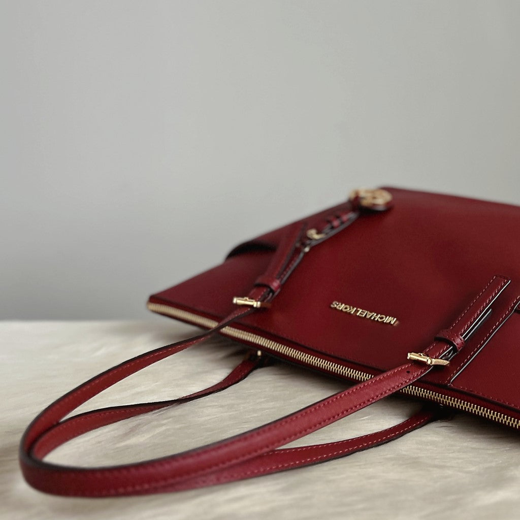 Michael Kors Rust Red Leather MK Charm Carryall Shoulder Bag Excellent