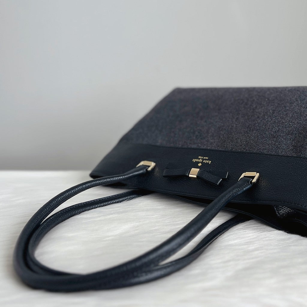 Kate Spade Leather Wool Patchwork Triple Compartment Shoulder Bag Like New