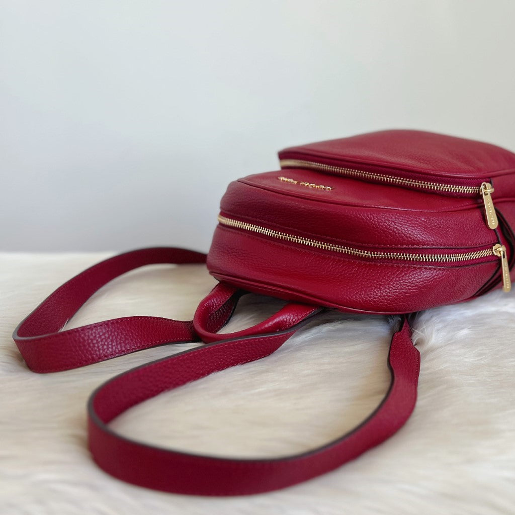 Michael Kors Maroon Leather Double Compartment Backpack Like New