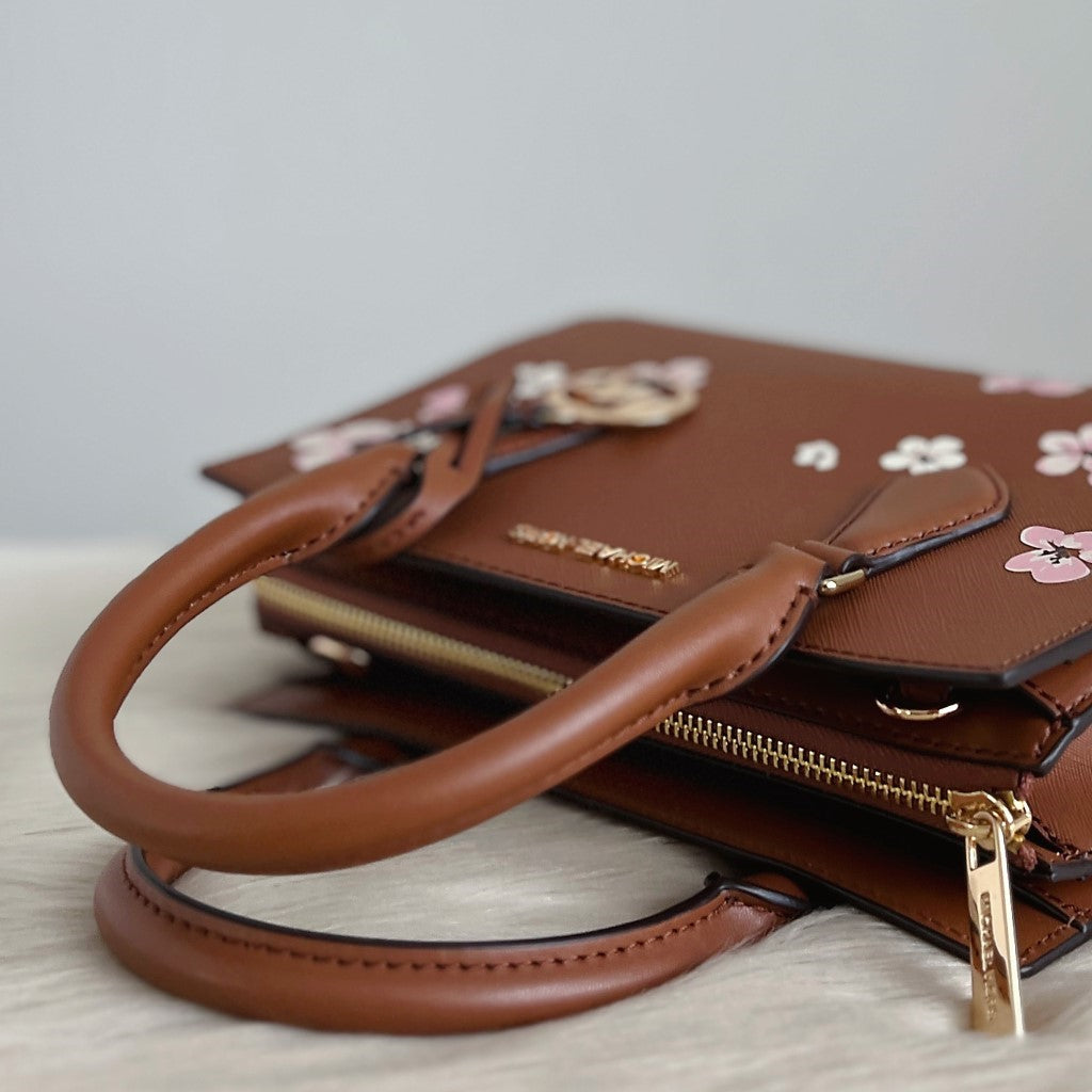 Michael Kors Caramel Leather Floral Detail 2 Way Shoulder Bag Like New