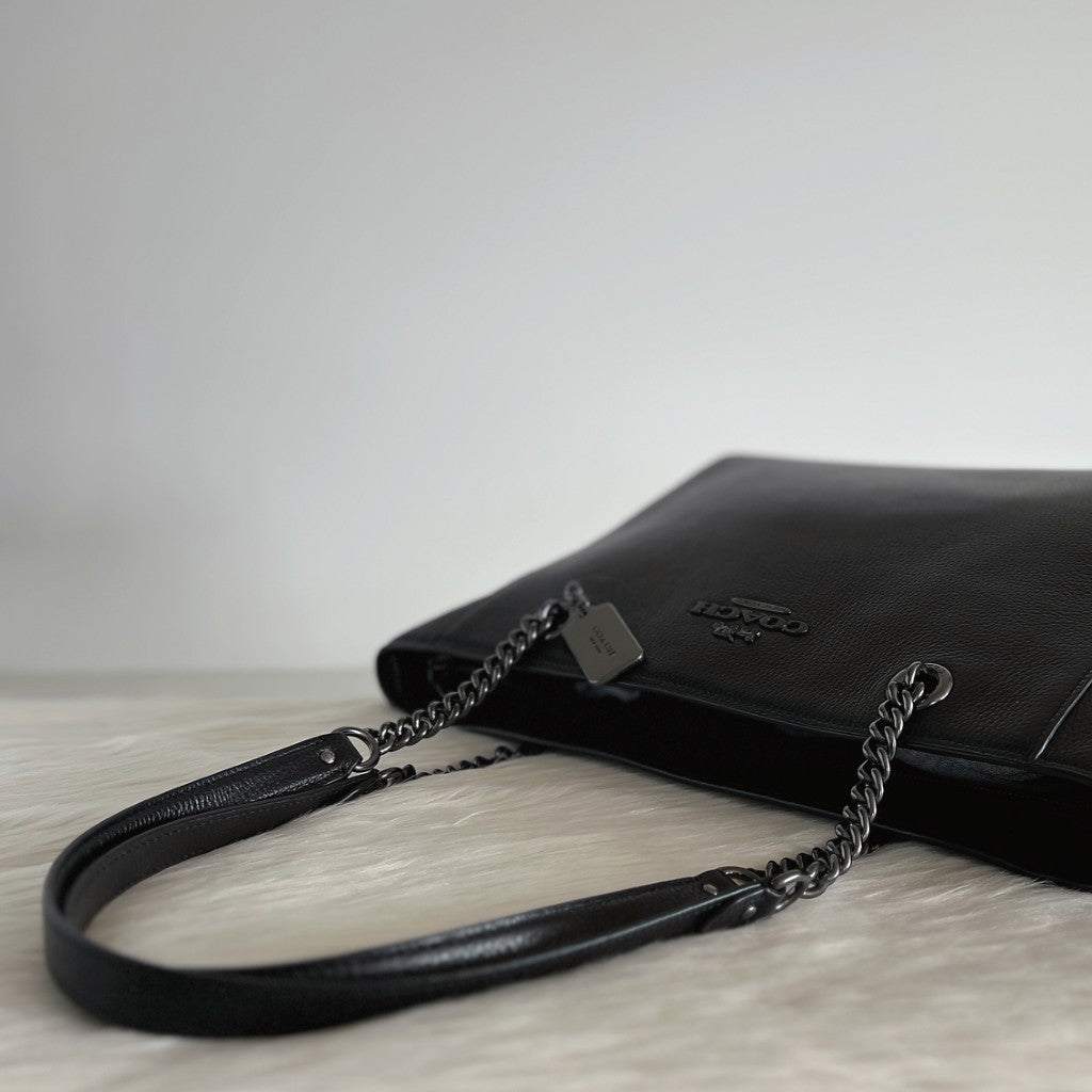 Coach Black Leather Chain Detail Carryall Career Shoulder Bag New with Tags
