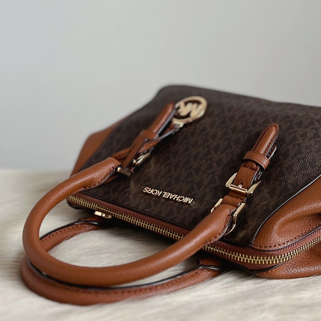 Michael Kors Caramel Leather Monogram 2 Way Shoulder Bag Like New