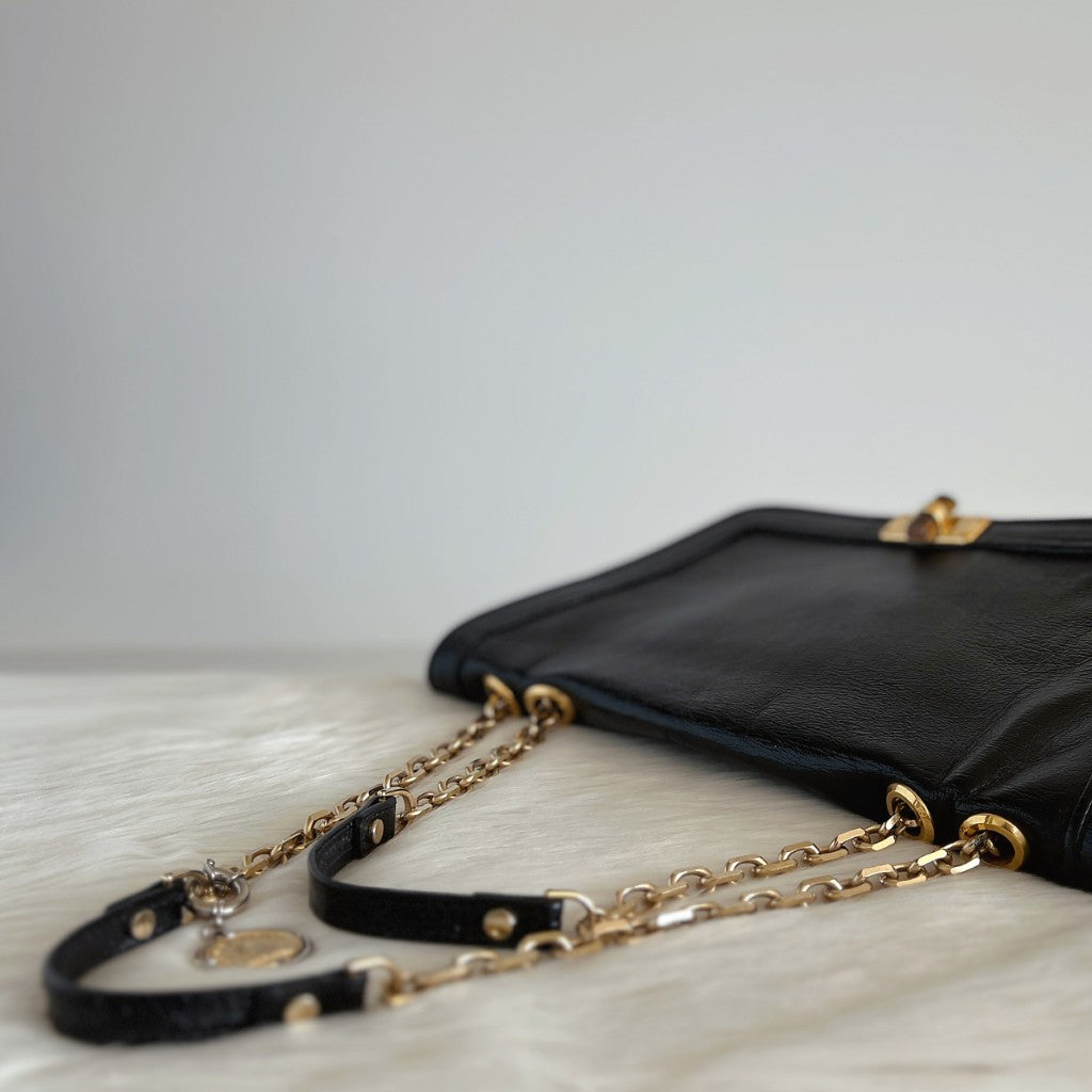 Lanvin Black Leather Turn Lock Flap Chain Detail 2 Way Shoulder Bag Excellent