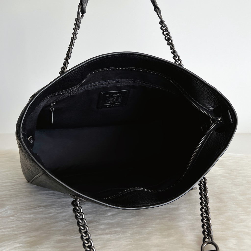 Coach Black Leather Chain Detail Carryall Career Shoulder Bag New with Tags
