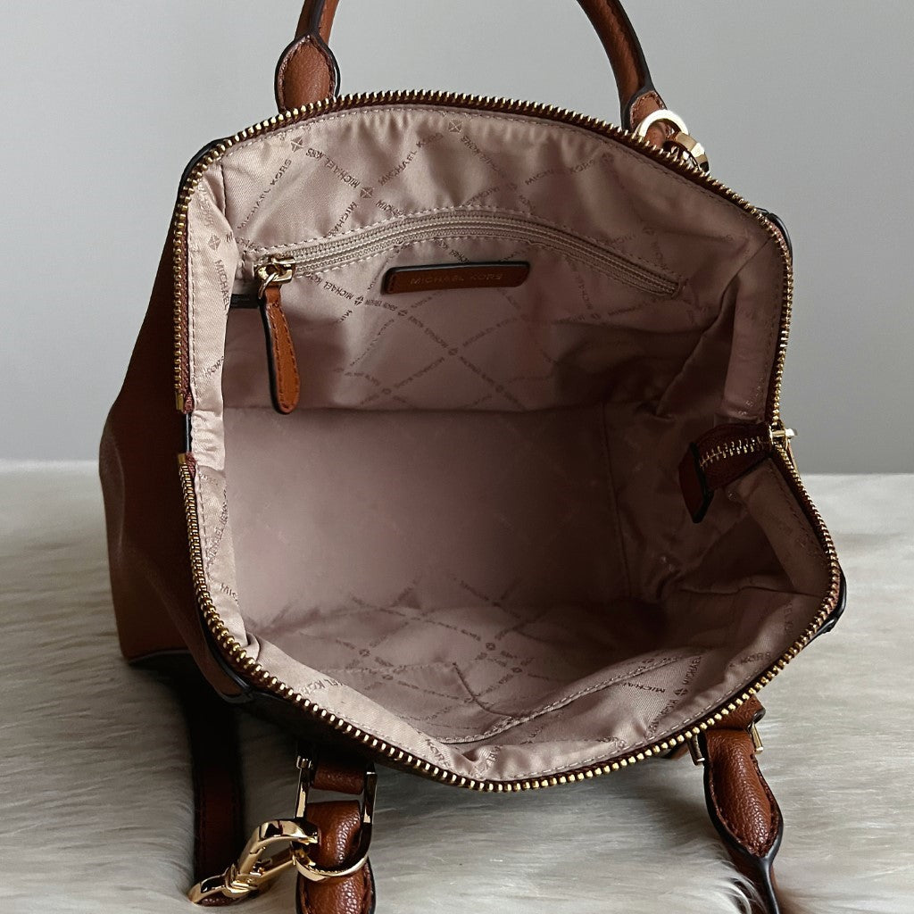 Michael Kors Caramel Leather Monogram 2 Way Shoulder Bag Like New