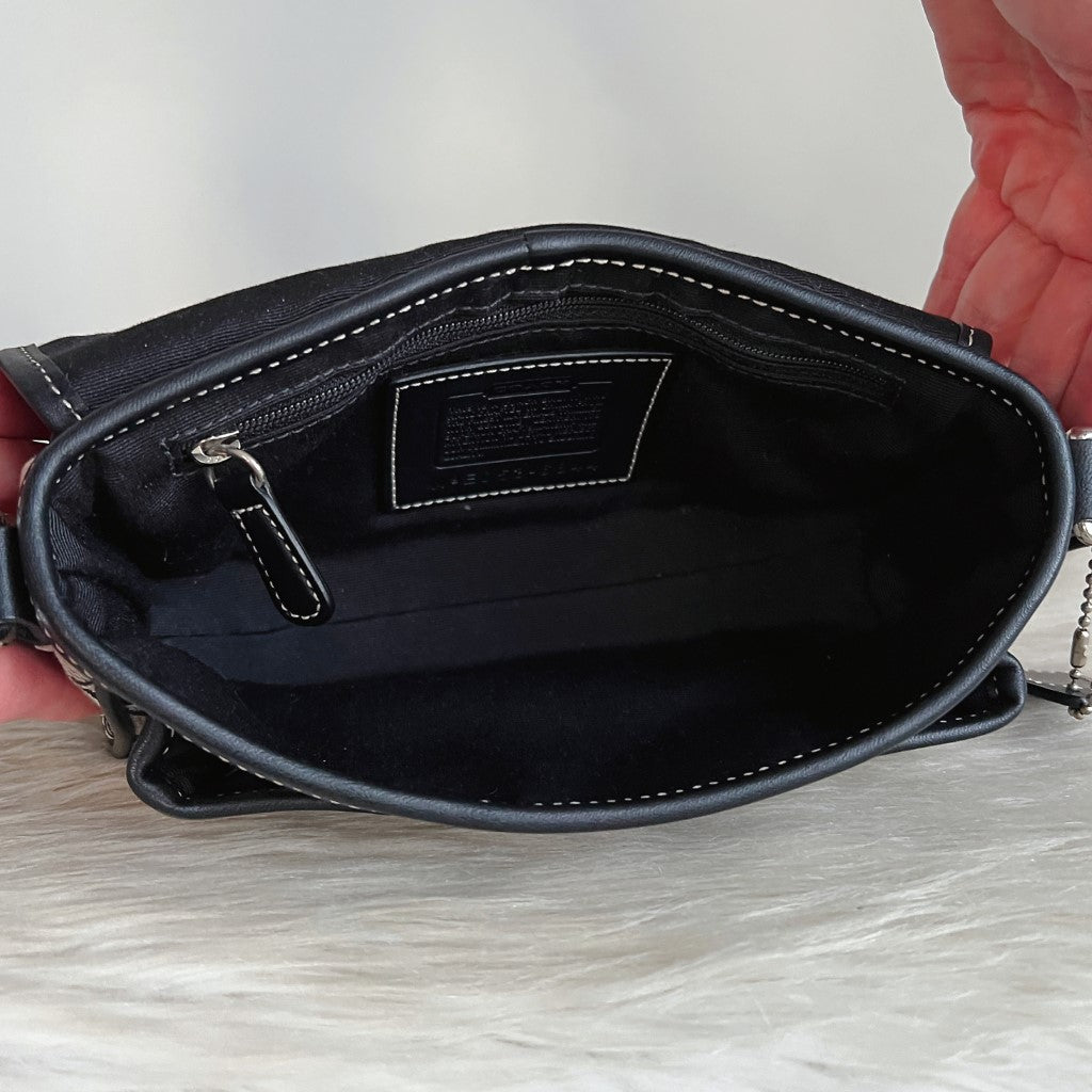 Coach Black Leather Monogram Double Buckle Crossbody Shoulder Bag Excellent