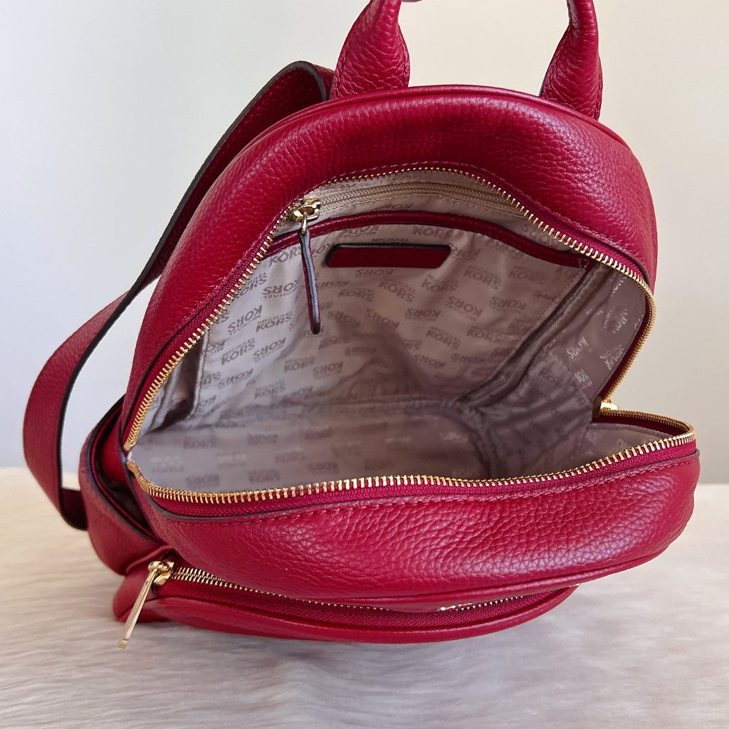 Michael Kors Maroon Leather Double Compartment Backpack Like New