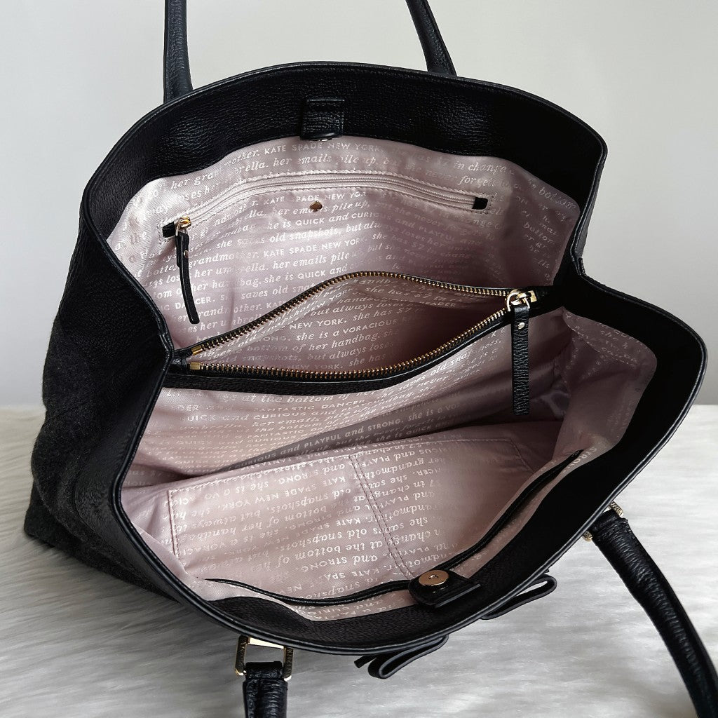 Kate Spade Leather Wool Patchwork Triple Compartment Shoulder Bag Like New