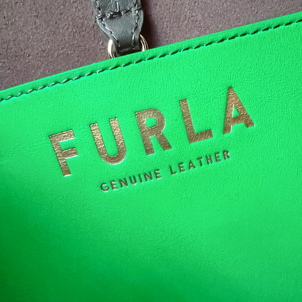 Furla Olive Leather Side Zip Detail 2 Way Shoulder Bag Excellent