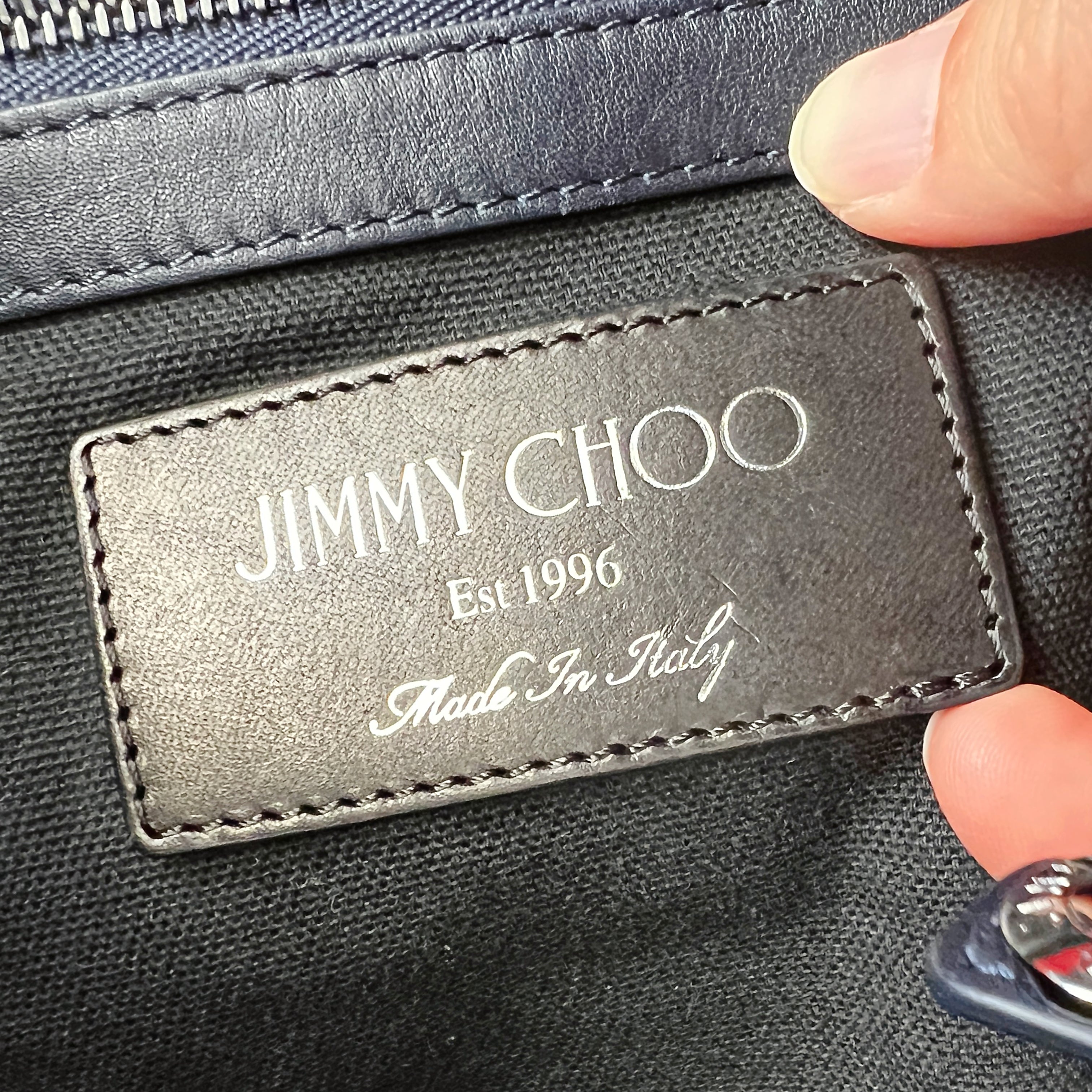 Jimmy Choo Two Tone Leather Suede Studded Carryall Shoulder Bag Excellent