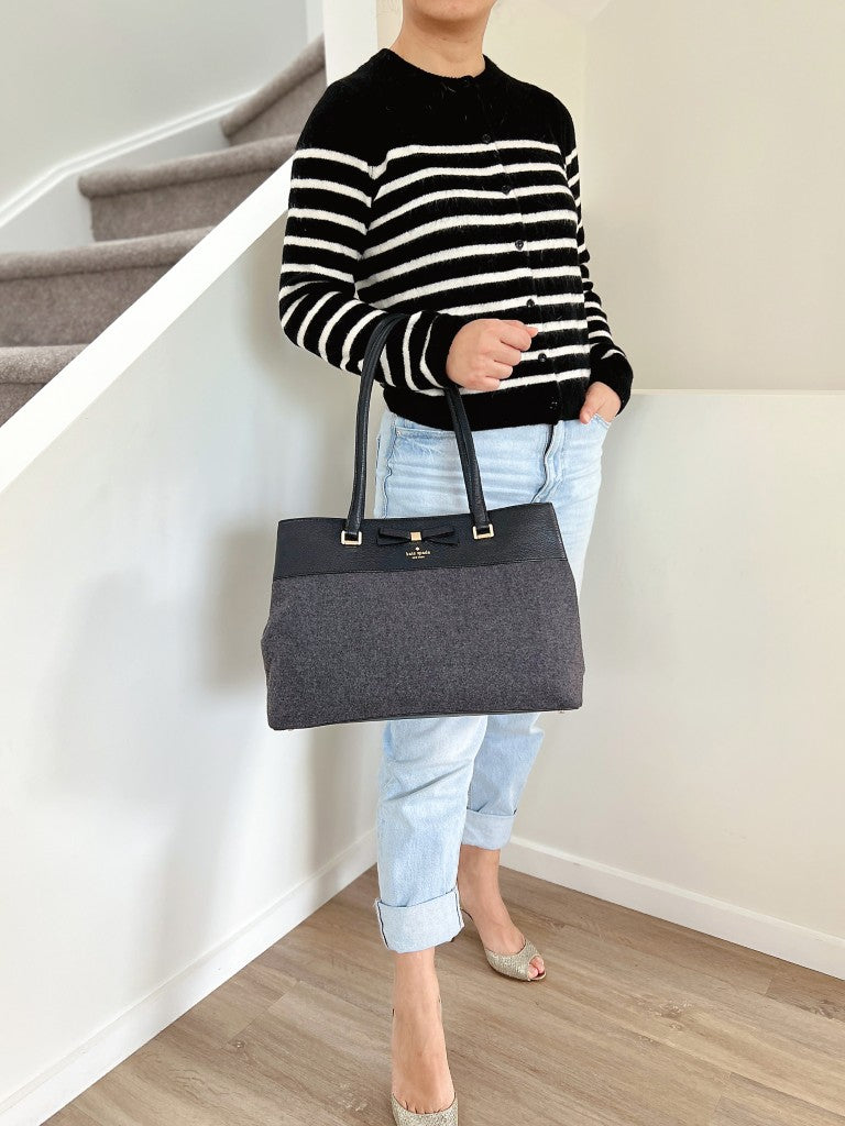 Kate Spade Leather Wool Patchwork Triple Compartment Shoulder Bag Like New