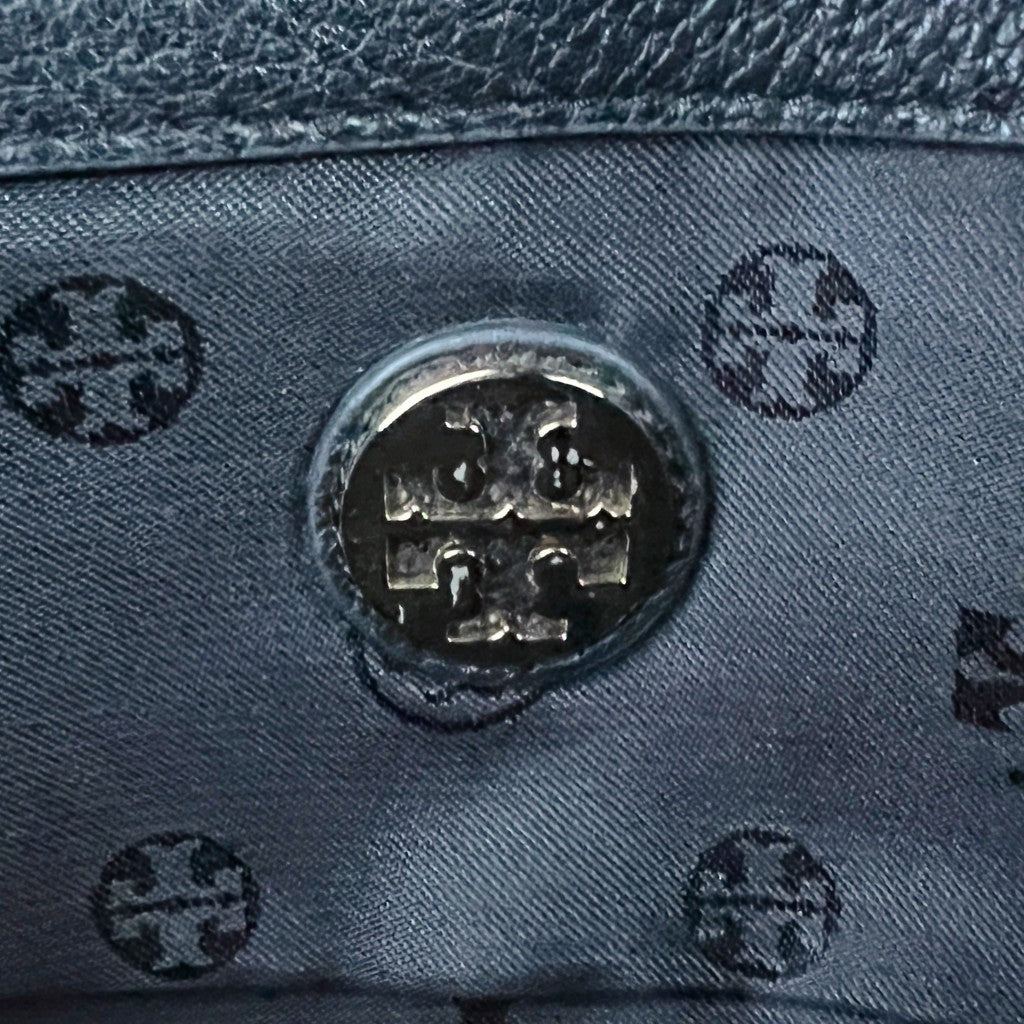 Tory Burch Black Leather Front Logo Chain Crossbody Shoulder Bag Excellent