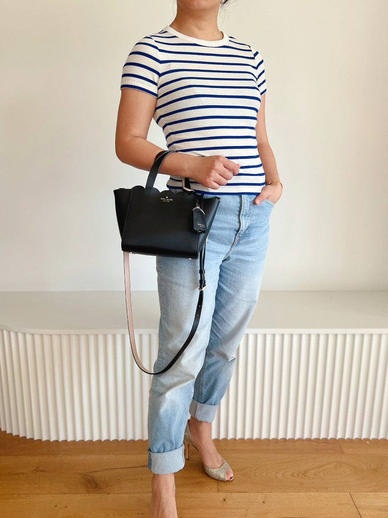 Kate Spade Black Leather Front Logo 2 Way Shoulder Bag Like New