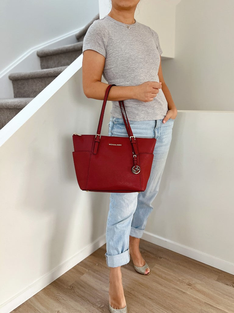 Michael Kors Rust Red Leather MK Charm Carryall Shoulder Bag Excellent