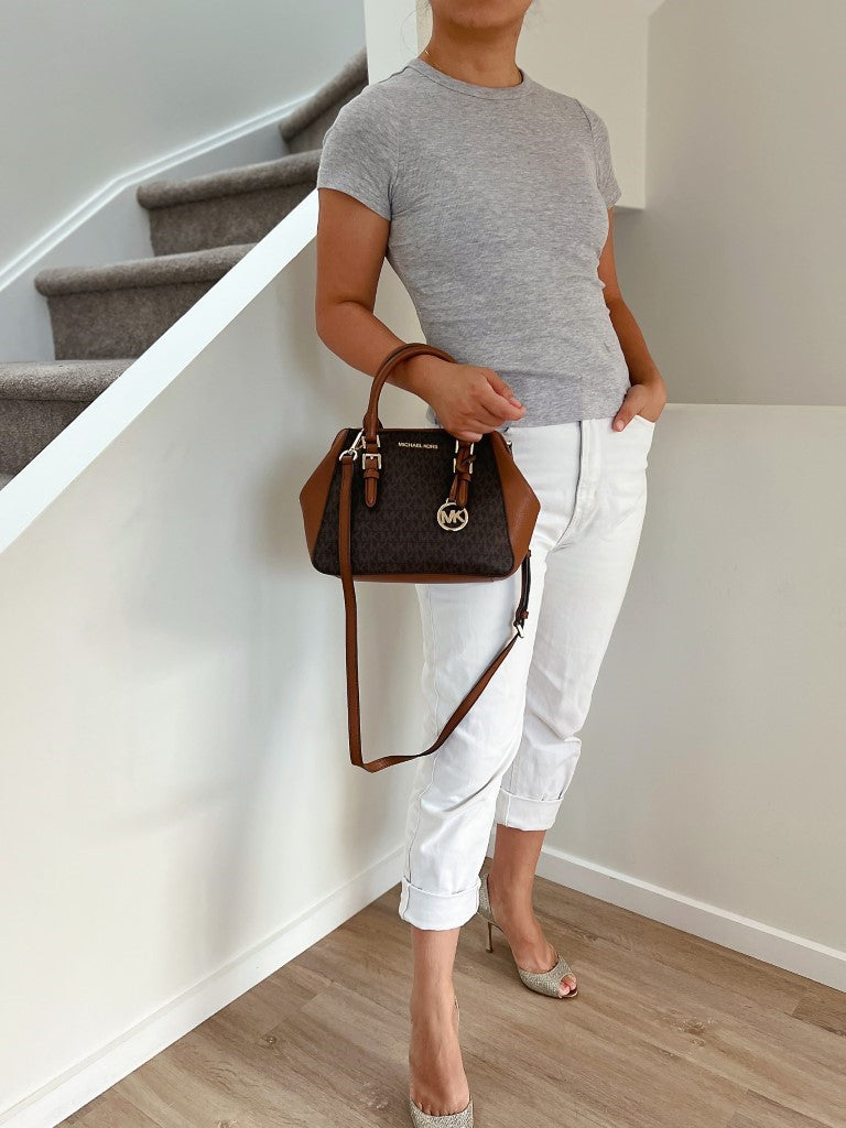 Michael Kors Caramel Leather Monogram 2 Way Shoulder Bag Like New