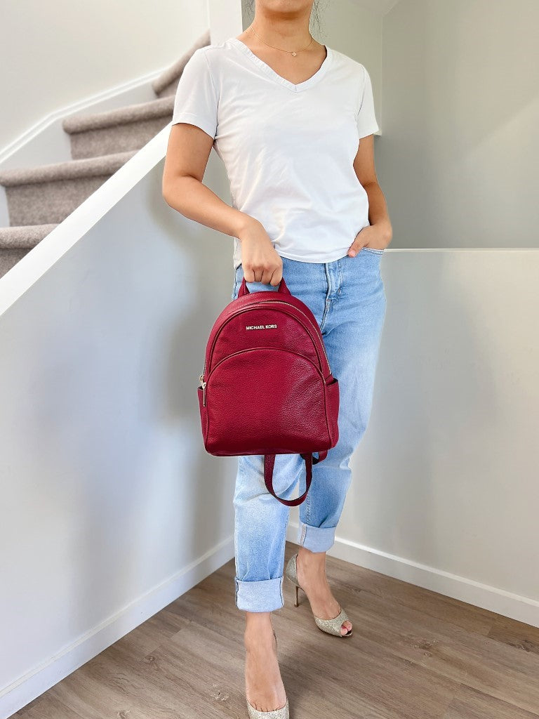 Michael Kors Maroon Leather Double Compartment Backpack Like New