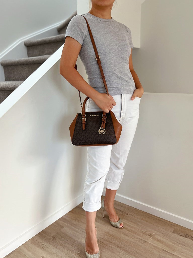 Michael Kors Caramel Leather Monogram 2 Way Shoulder Bag Like New