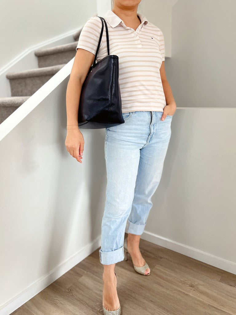 Coach Navy Leather Front Logo Carryall Shoulder Bag Excellent