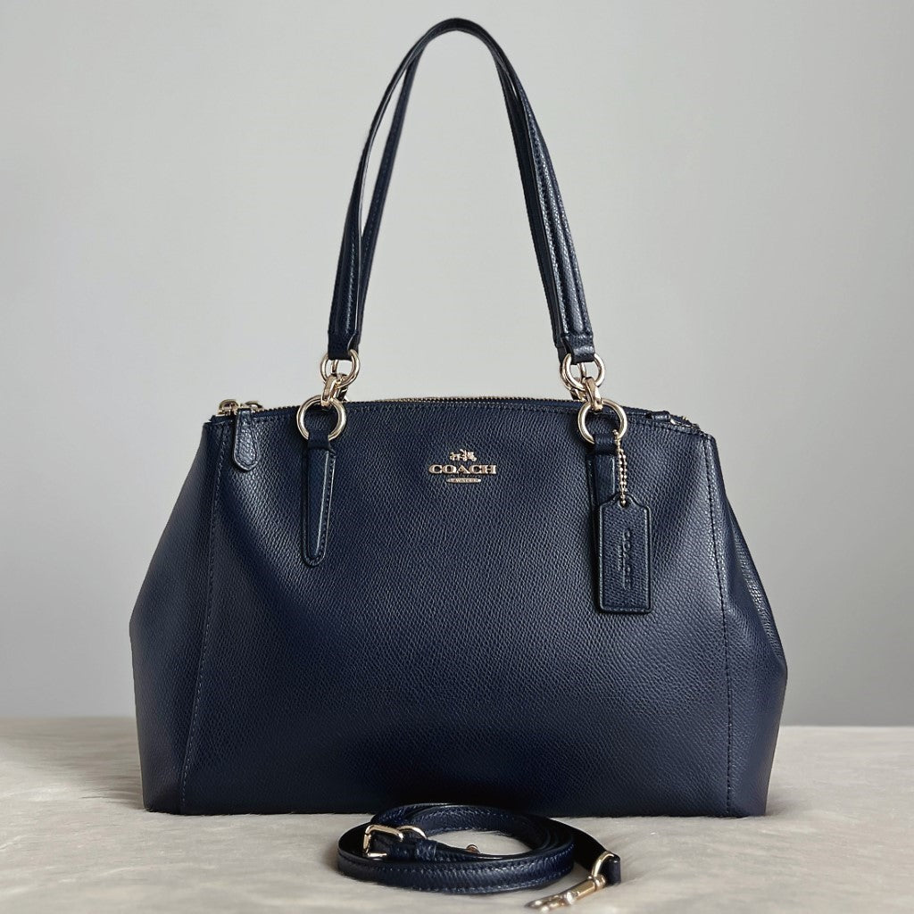 Coach Navy Leather Triple Compartment 2 Way Shoulder Bag Like New