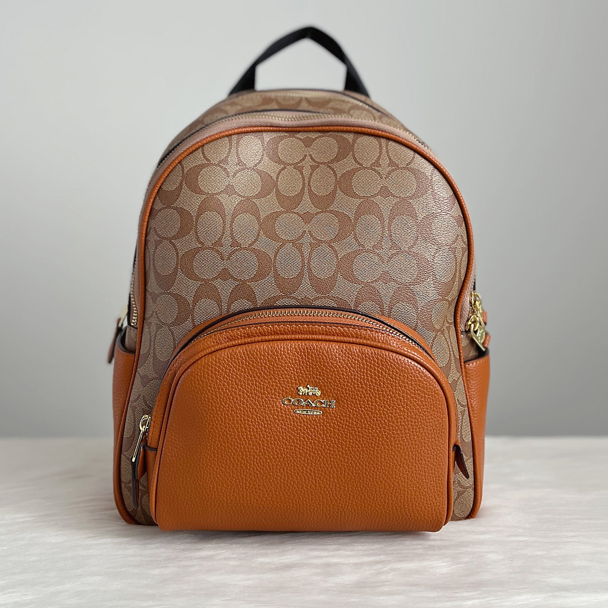 Coach Caramel Leather Monogram Double Compartment Backpack Like New