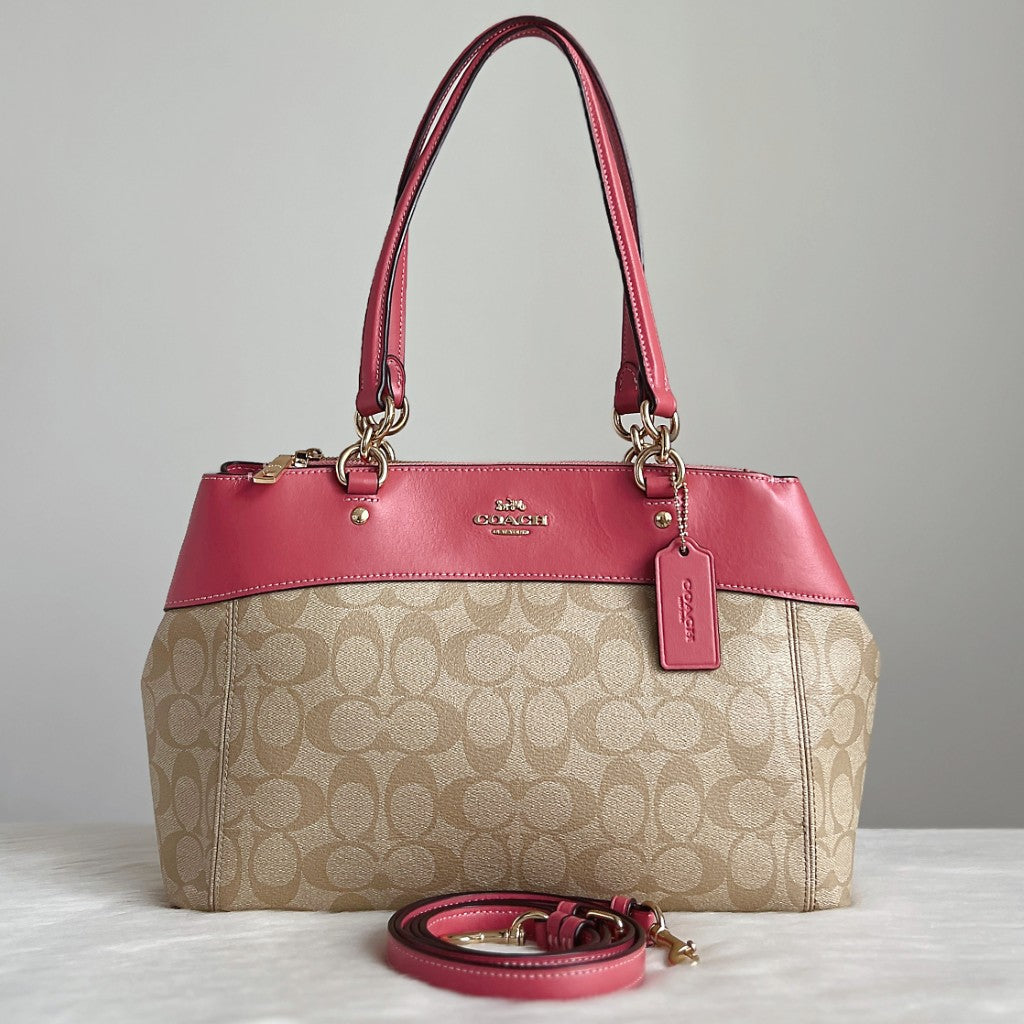 Coach Pink Leather Monogram Triple Compartment 2 Way Shoulder Bag Like New