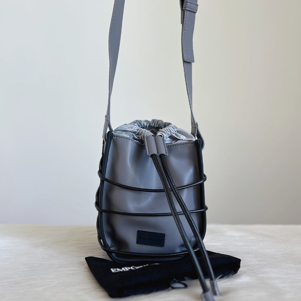 Emporio Armani Two Tone Leather Drawstring Bucket Shoulder Bag Excellent