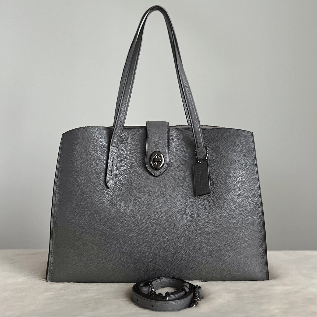 Coach Grey Leather Triple Compartment Large 2 Way Shoulder Bag Like New