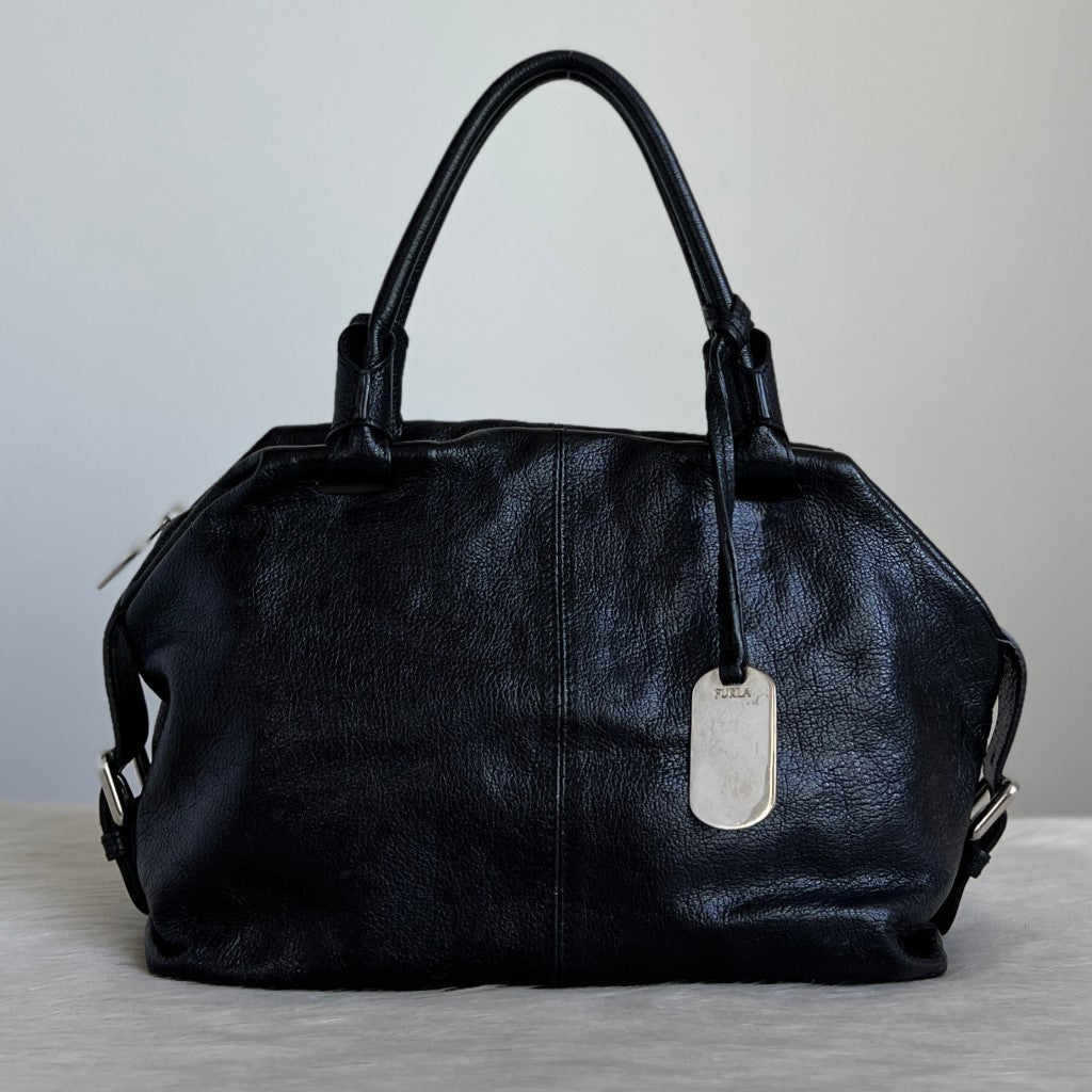 Furla Black Leather Boston Small Tote Bag