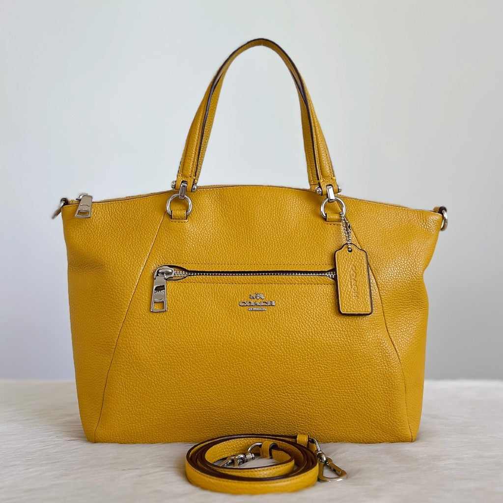 Coach Mustard Leather Front Zip Detail 2 Way Shoulder Bag Excellent