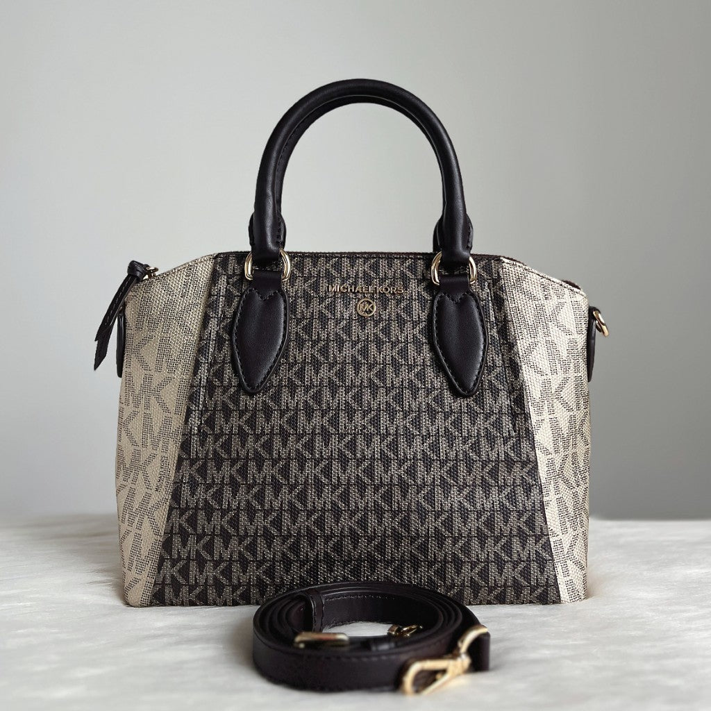 Michael Kors Chocolate Leather Monogram 2 Way Shoulder Bag Like New