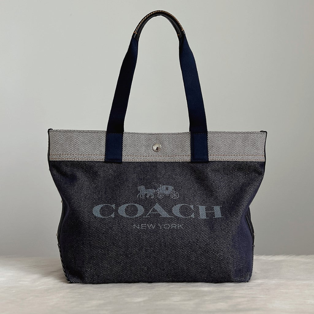 Coach Denim Front Logo Carryall Large Shoulder Bag Excellent