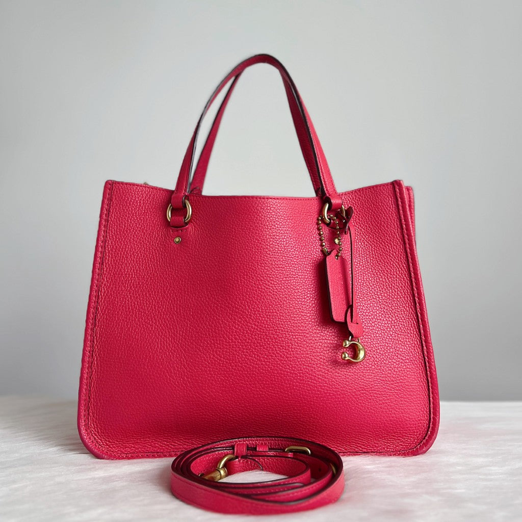 Coach Fuchsia Leather Triple Compartment Career 2 Way Shoulder Bag Like New