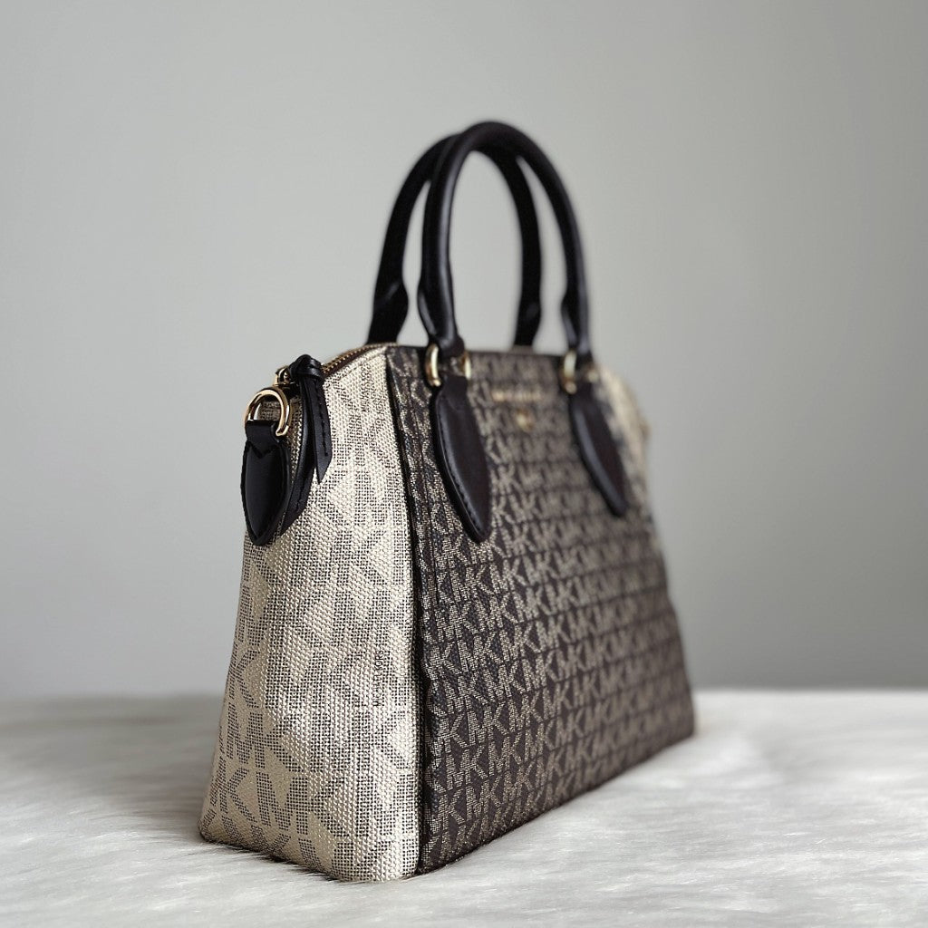 Michael Kors Chocolate Leather Monogram 2 Way Shoulder Bag Like New