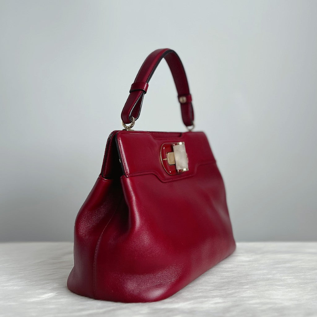 Bvlgari Bordeaux Leather Isabella Rosselini 2 Way Shoulder Bag Excellent