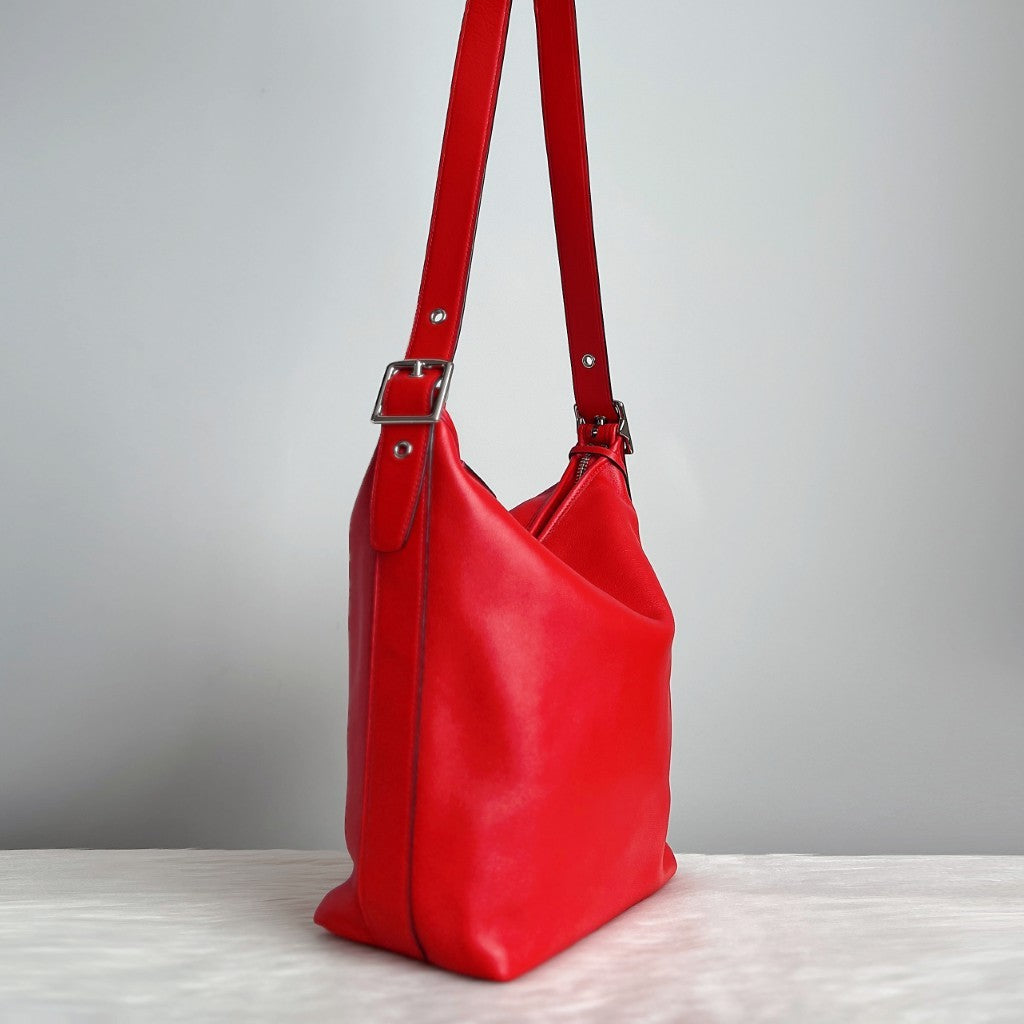 Coach Red Leather Slouchy Bucket Crossbody Shoulder Bag Excellent