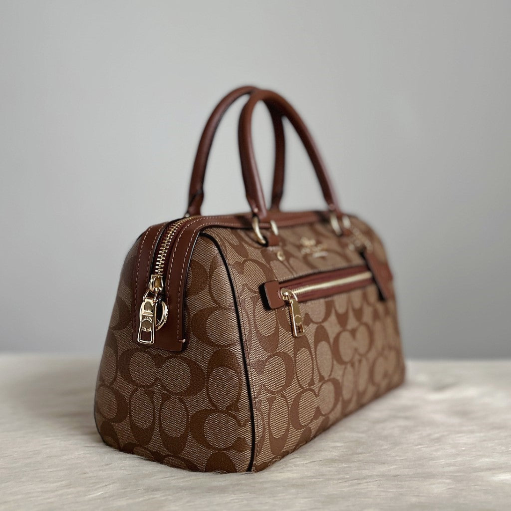 Coach Caramel Leather Monogram Boston 2 Way Shoulder Bag Like New