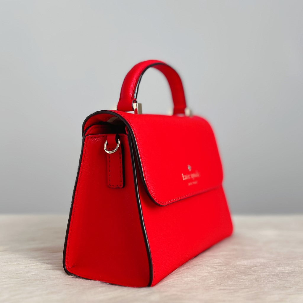 Kate Spade Red Leather Front Logo Small 2 Way Shoulder Bag Like New