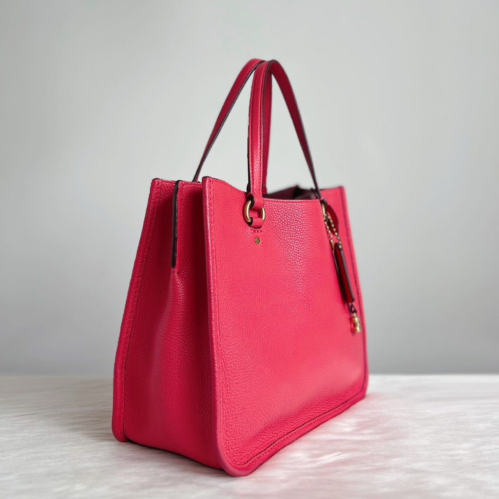 Coach Fuchsia Leather Triple Compartment Career 2 Way Shoulder Bag Like New