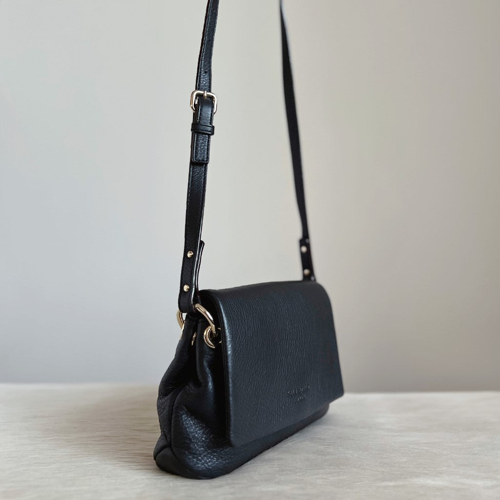 Kate Spade Black Leather Flap Front Logo Crossbody Shoulder Bag Like New